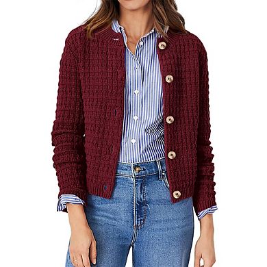 Women Cropped Cardigan Sweater Crew Neck Button up Knit Coat