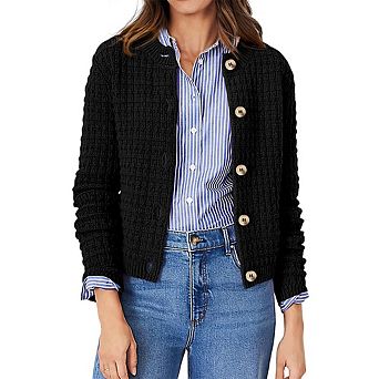Women Cropped Cardigan Sweater Crew Neck Button up Knit Coat