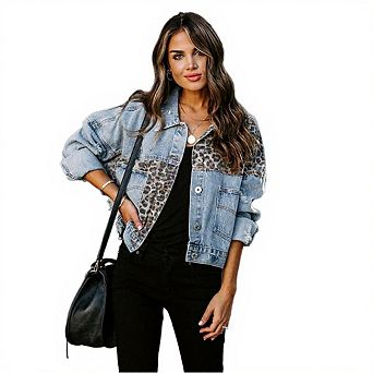 Women Button Down Cropped Distressed Denim Jackets