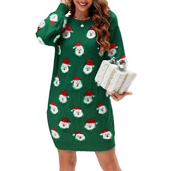 Women Christmas Sweater Clothes Long Sleeve Santa Knit Dress