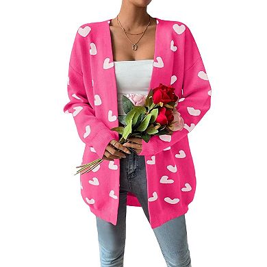 Women's Heart Cardigan Sweater Oversized Valentine's Day Cardigan Cute Heart Print