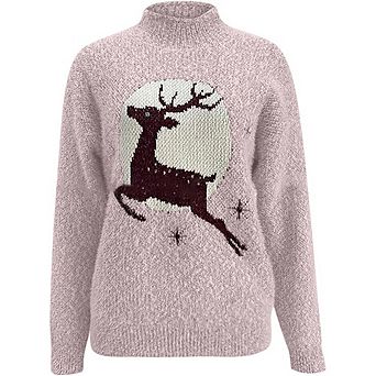 Women's Christmas Turtleneck Sweater Reindeer Xmas Knit Pullover Tops