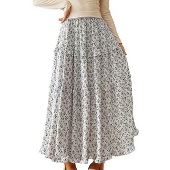 Women's Tiered Floral Maxi Skirt with Elastic Waist and Flowy A-Line Silhouette