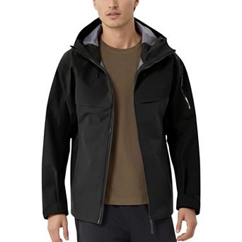 Men's Waterproof Hooded Jacket with Zipper Pockets and Adjustable Drawstrings