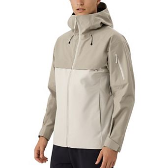 Men's Waterproof Hooded Jacket with Zipper Pockets and Adjustable Drawstrings