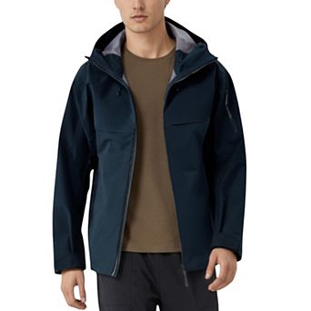 Men's Waterproof Hooded Jacket with Zipper Pockets and Adjustable Drawstrings