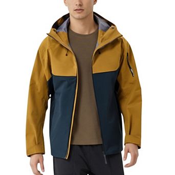 Men's Waterproof Hooded Jacket with Zipper Pockets and Adjustable Drawstrings