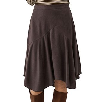 Women's Asymmetrical Midi Skirt with Flowy Hem and Soft Suede-Like Fabric
