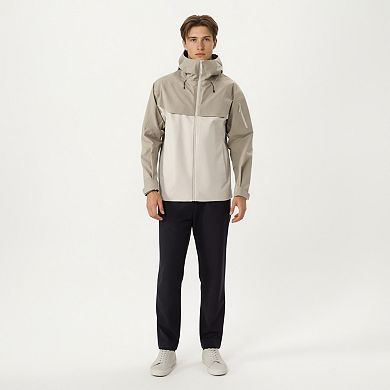 Men's Waterproof Hooded Jacket with Zipper Pockets and Adjustable Drawstrings