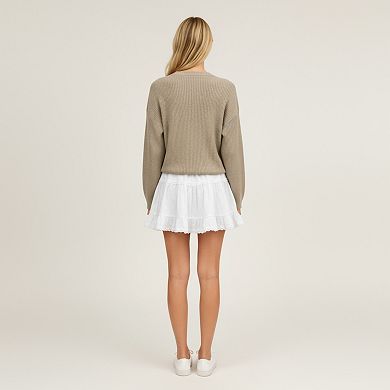 Women's Ruffled Tiered Mini Skirt with Lace Trim Hem and Flowy Silhouette