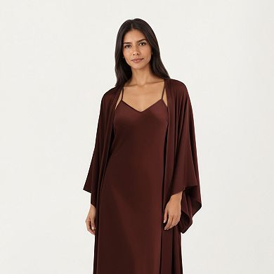 Women's 2-Piece Satin Slip Dress and Kimono Robe Set with Flowing Draped Silhouette