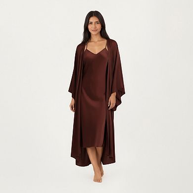 Women's 2-Piece Satin Slip Dress and Kimono Robe Set with Flowing Draped Silhouette
