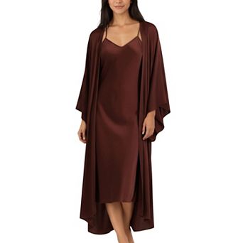 Women's 2 pc Satin Slip Dress and Kimono Robe Set with Flowing Draped Silhouette