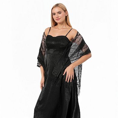 Women's Sheer Lace Kimono Shrug with Floral Pattern and Elbow-Length Sleeves