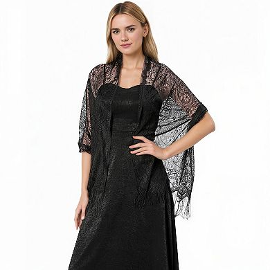Women's Sheer Lace Kimono Shrug with Floral Pattern and Elbow-Length Sleeves