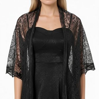 Women's Sheer Lace Kimono Shrug with Floral Pattern and Elbow-Length Sleeves