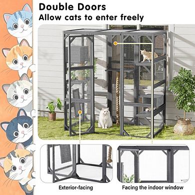 Gray Cat Playpen With Platforms