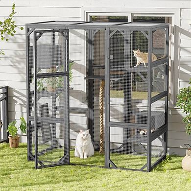 Gray Cat Playpen With Platforms