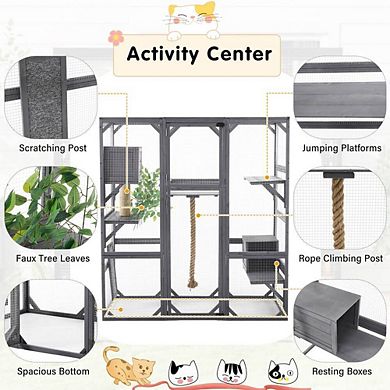 Gray Cat Playpen With Platforms