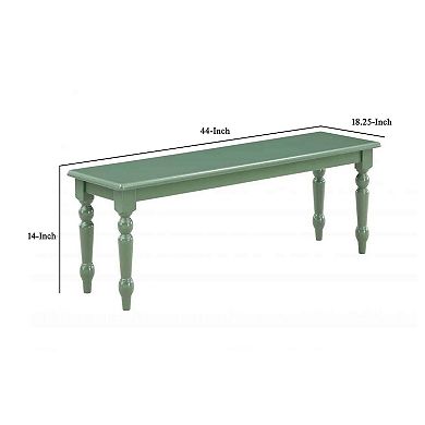 Irvin 48 Inch Modern Wood Dining Bench with Turned Legs, Equestrian Green