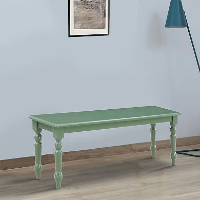 Irvin 48 Inch Modern Wood Dining Bench with Turned Legs, Equestrian Green