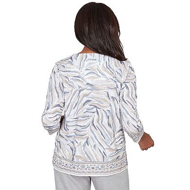 Petite Alfred Dunner Squareneck Animal Print Border Top