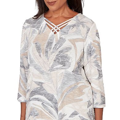Petite Alfred Dunner Leaf Print Crossover V-Neck Top