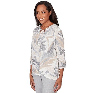 Petite Alfred Dunner Leaf Print Crossover V-Neck Top