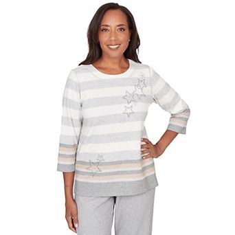 Petite Alfred Dunner Star Stripe Embellished Crewneck Top