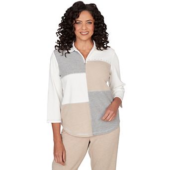 Petite Alfred Dunner Quarter Zip Patchwork Top