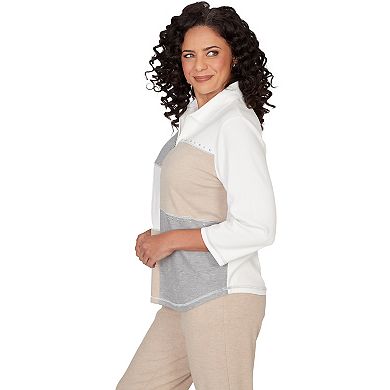 Petite Alfred Dunner Quarter Zip Patchwork Top