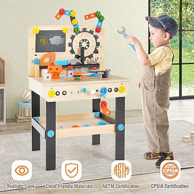 Costway Kids Tool Bench, Pretend Play Workbench with Tools Set & Realistic Accessories