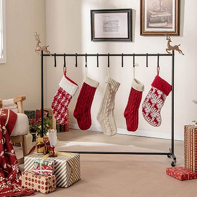 Costway 10-Hook Christmas Stocking Holder Stand on Wheels with 6 Removable Xmas Tree