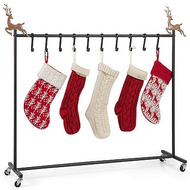 Costway 10-Hook Christmas Stocking Holder Stand on Wheels with 6 Removable Xmas Tree