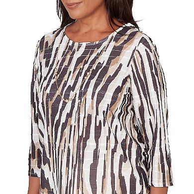 Petite Alfred Dunner Animal Print Pleated Top with Necklace