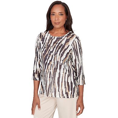 Petite Alfred Dunner Animal Print Pleated Top with Necklace