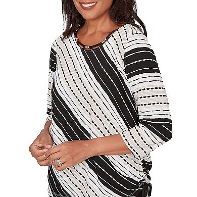 Petite Alfred Dunner Embellished Diagonal Textured Stripe Top