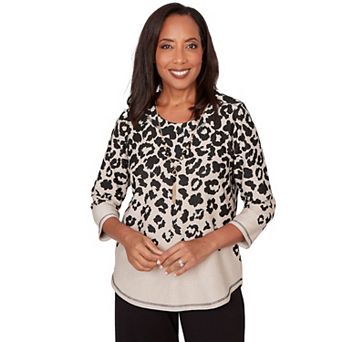 Petite Alfred Dunner Animal Print Crewneck Top with Necklace