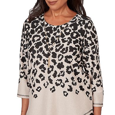 Petite Alfred Dunner Animal Print Crewneck Top with Necklace