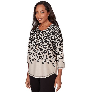 Petite Alfred Dunner Animal Print Crewneck Top with Necklace