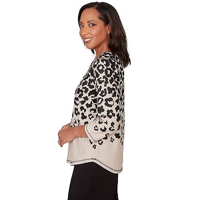 Petite Alfred Dunner Animal Print Crewneck Top with Necklace