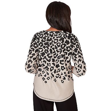 Petite Alfred Dunner Animal Print Crewneck Top with Necklace