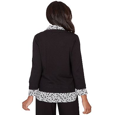 Petite Alfred Dunner Print Woven Two-in-One Sweater with Necklace