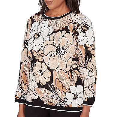 Petite Alfred Dunner Jacquard Floral Butterfly Sweater