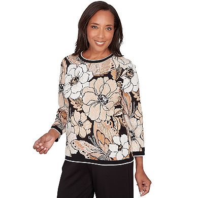 Petite Alfred Dunner Jacquard Floral Butterfly Sweater