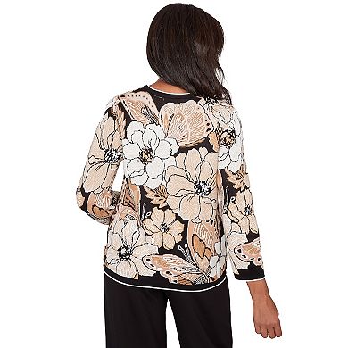 Petite Alfred Dunner Jacquard Floral Butterfly Sweater