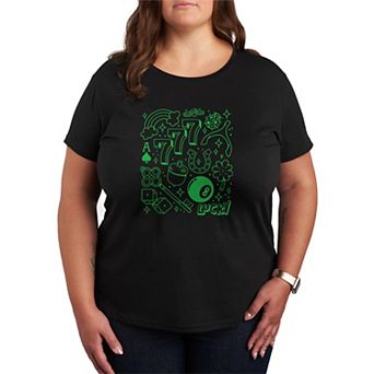 Plus Size Lucky Symbols Collage Graphic Tee