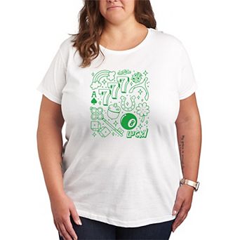 Plus Size Lucky Symbols Collage Graphic Tee
