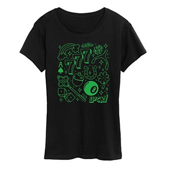 Women's Lucky Symbols Collage Graphic Tee
