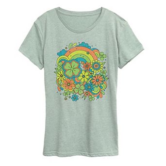 Women's Retro Clovers & Florals Graphic Tee